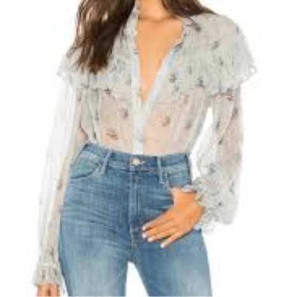 LoveShackFancy Erica Blouse in Sea Breeze size XS NWT - Picture 1 of 9